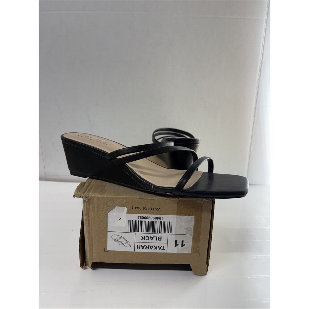 Journee Collection Women's Takarah Black Strappy Slip On Wedge Sandals Size 11M
